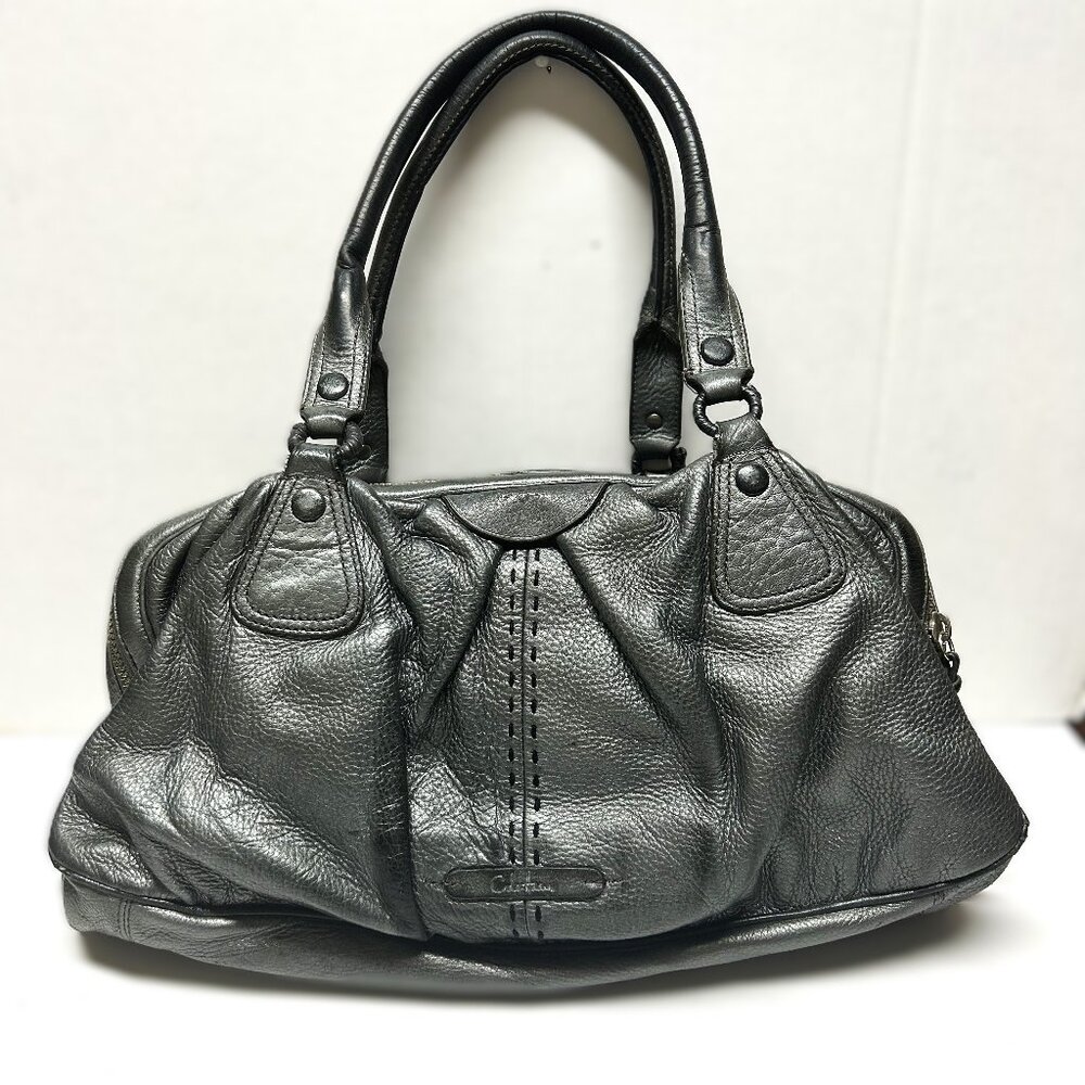 Cole Haan metallic silver (pewter) triple zip shoulder bag